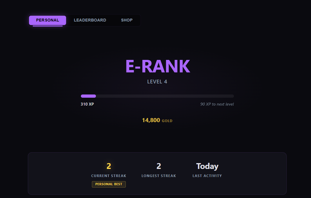 The Arena hero — rank, level, and XP bar.